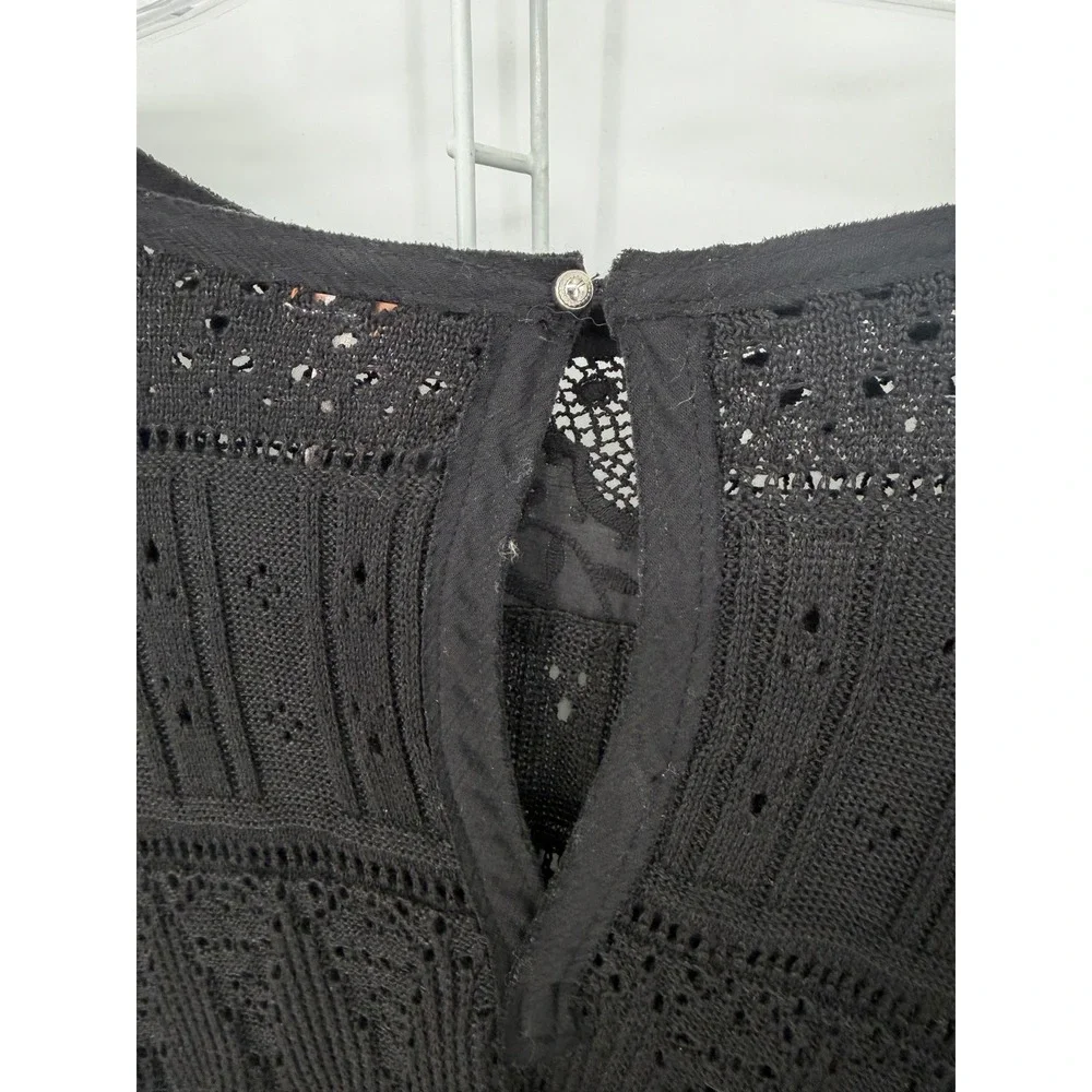 Free People Once Upon A Time Crochet Knit Bell Sleeve S Black Linen Blend Boho